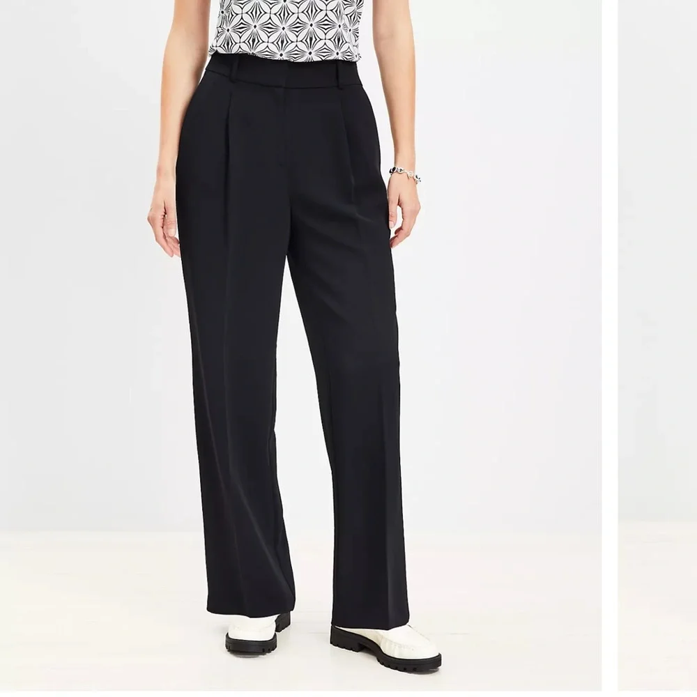 NWT LOFT Peyton Wide Leg Trousers Crepe Black, 6 - Picture 1 of 7